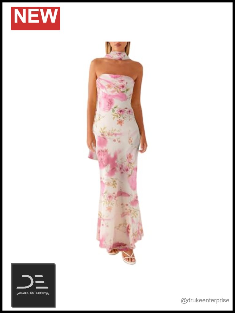 Floral Tube Maxi Dress With Scarf Bodycon Mesh Layer Strapless Cocktail Party